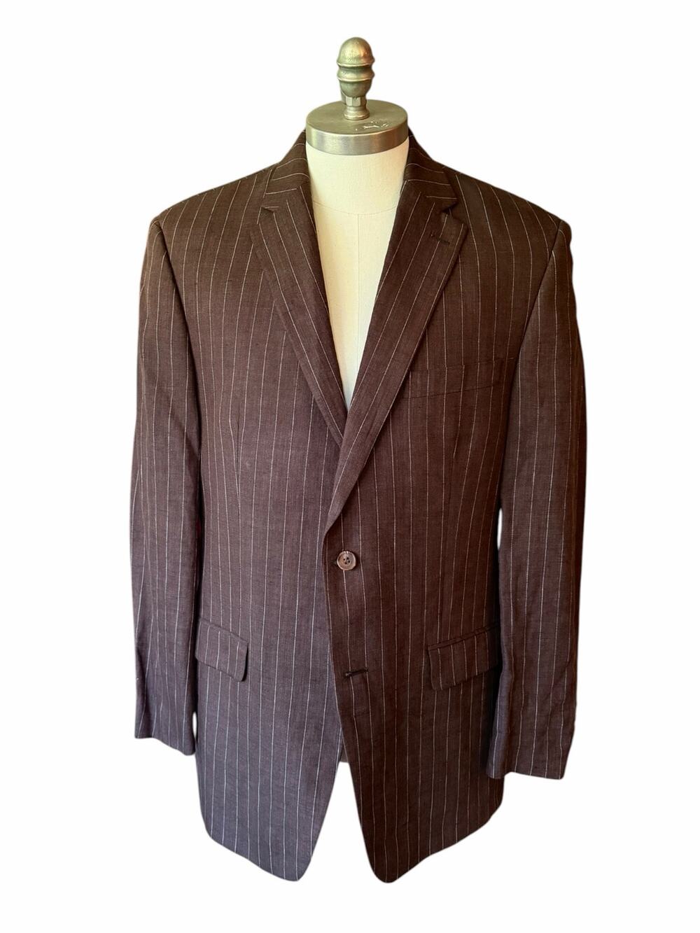 Ralph Lauren Men’s Brown Pinstripe Linen Blazer Vintage 41R